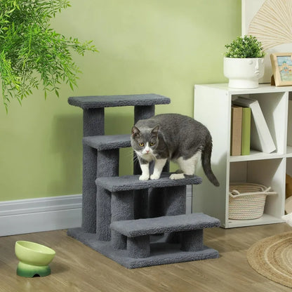 25" 4-Step Multi-Level Carpeted Cat Scratching Post Pet Stairs - Gray