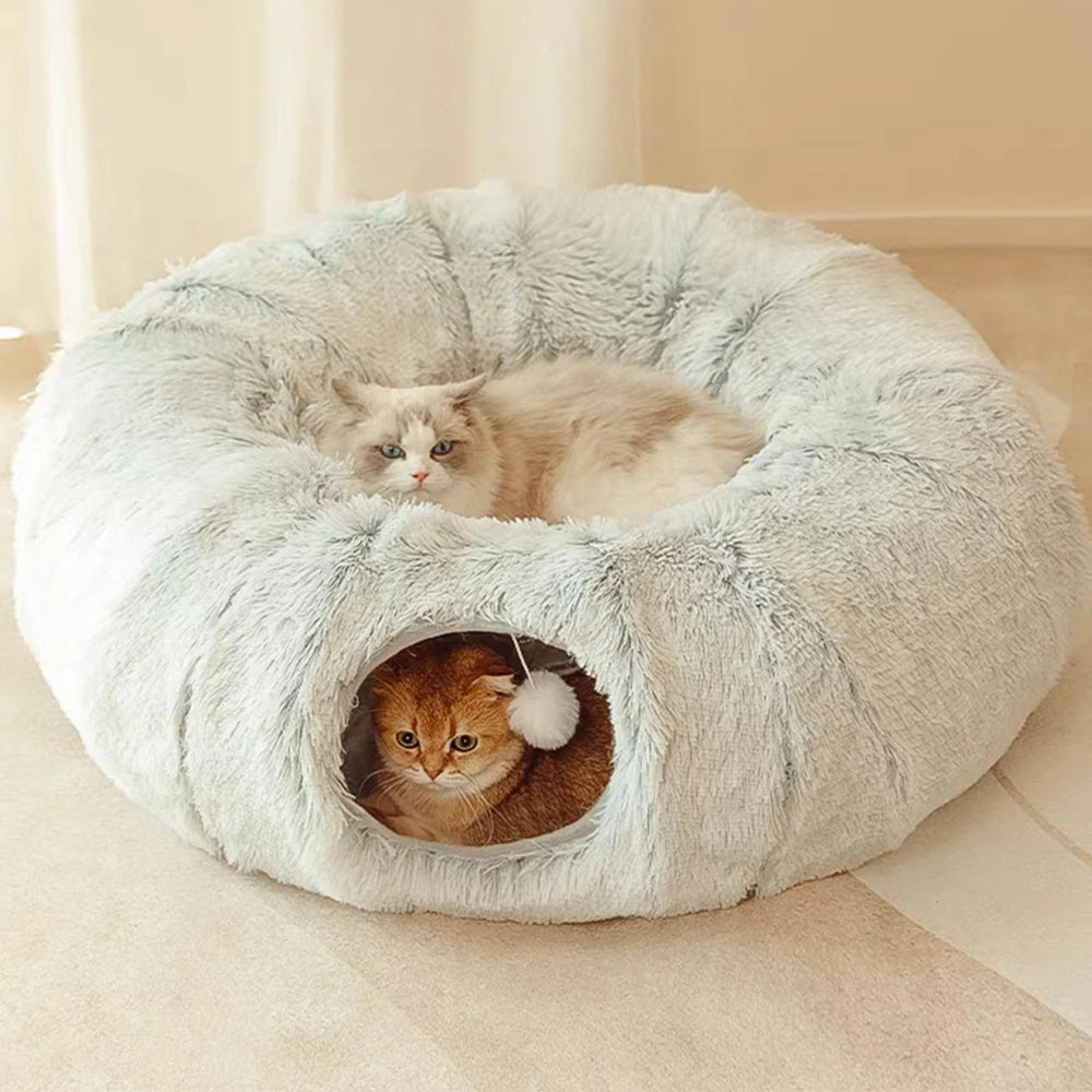 Cat Tunnel Bed with Mat Big Tube Playground Toy Soft Plush Material Full Shape Non-slip for Kitten Cat Playing 84cm/33.07"