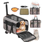 Cat Carrier With Wheels, Airline Approved Rolling Pet Carrier With Telescopic Handle And Shoulder Strap