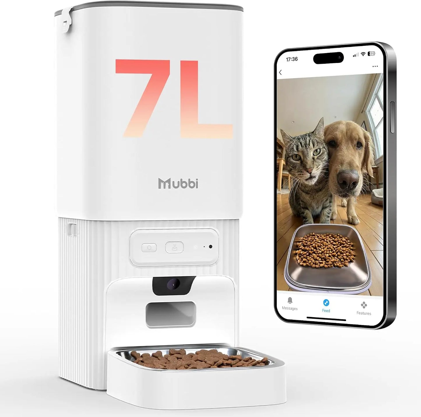 Smart Pet Feeder with Camera, 5G WiFi, Night Vision, 2-Way Audio, Timed Feeding, 7L Capacity