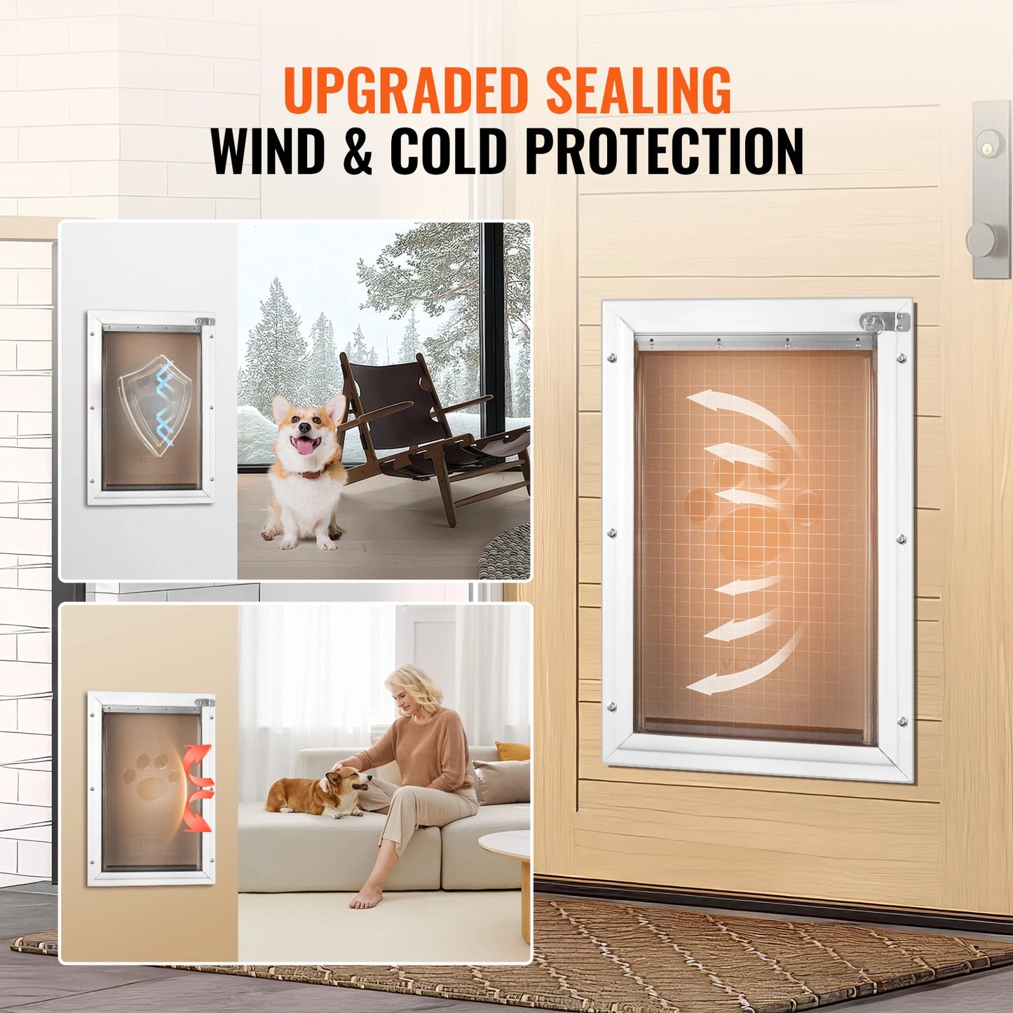 VEVOR Pet Door Aluminum Frame with Lock and Flap System Weatherproof Doggy Door Easy to Install in Interior or Exterior Doors