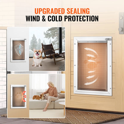 VEVOR Pet Door Aluminum Frame with Lock and Flap System Weatherproof Doggy Door Easy to Install in Interior or Exterior Doors