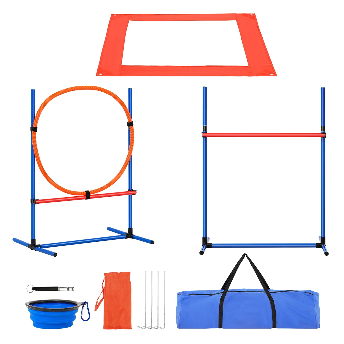 Agility Training Equipment 4 PCS Set with Adjustable High Hurdles 6 Weave Poles Jump Ring Square Pause Box Whistle