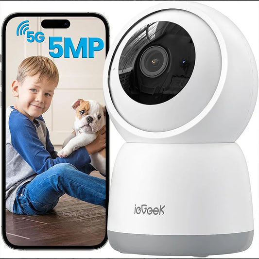 5MP Indoor Home Security Camera with 2.4/5GHz, WiFi Smart Pet Camera with App,Plug-In Night Vision, 360°PTZ, Two-way Talk