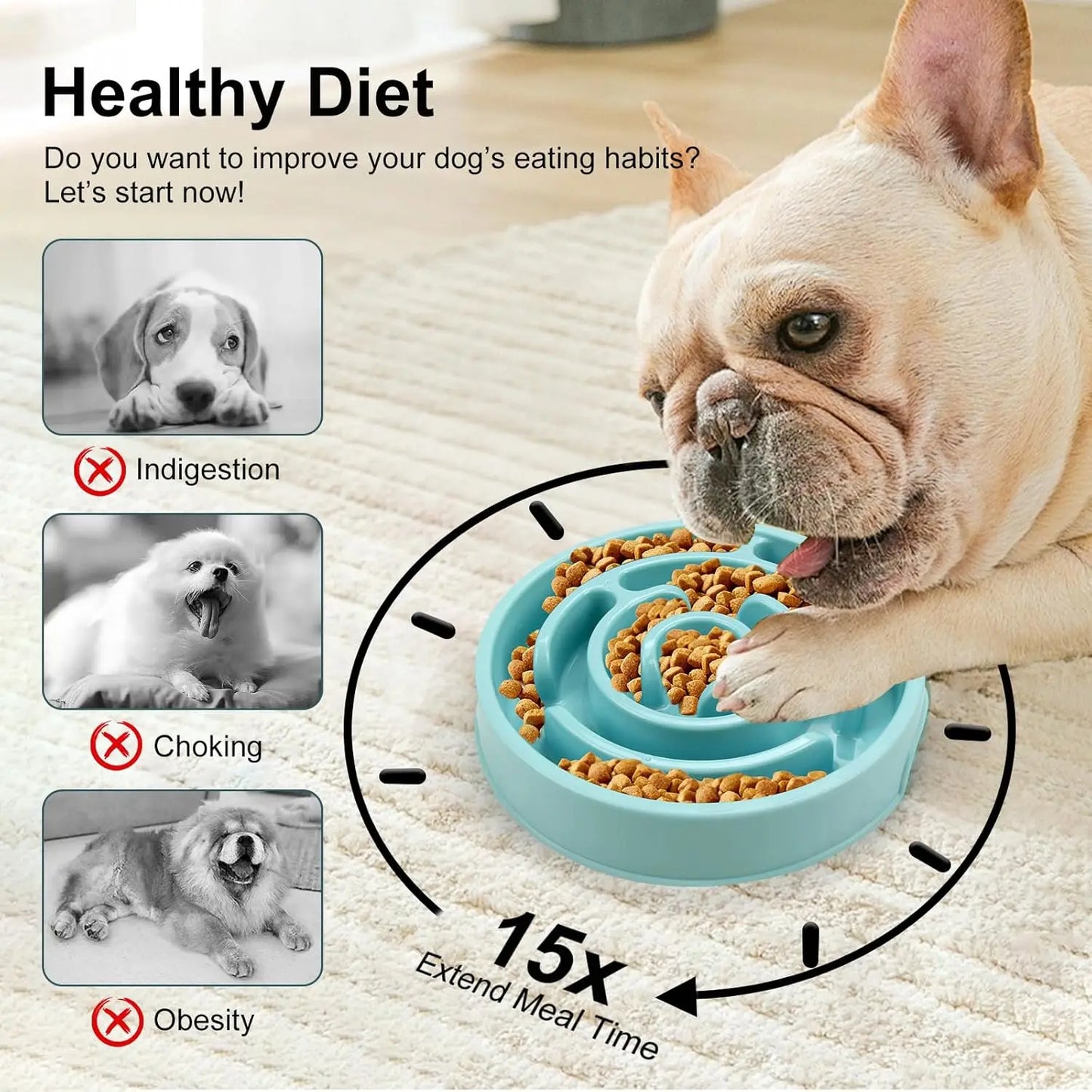 Dog Slow Feeder Bowl, PP Material Interactive Food Maze Puzzle for Dogs, Anti-Slip Bottom to Prevent Choking and Bloat, Easy