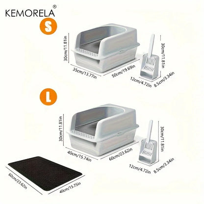 Stainless Steel Litter Box With Litter Mat And Litter Spade Lid High Side Suitable For Large Cats Closed Litter Tray With Spoon