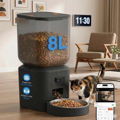 Automatic Cat Feeders with 1080P HD Camera 5G WiFi Large Capacity Pet Feeder Tuya APP Control Smart Dog Cat Kibble Dispenser