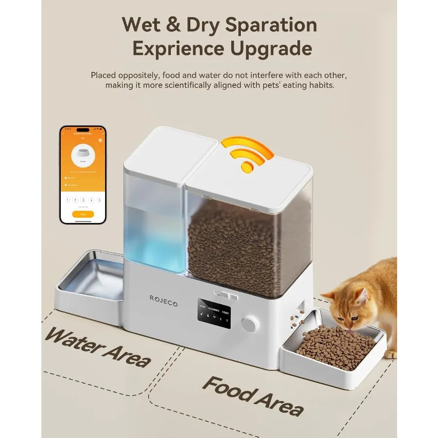 36Cups 8.5L WiFi Automatic Cat Feeder with Gravity Water Dispenser and Stainless Steel Bowls 2in1 Large Capacity 5L Food Dispen