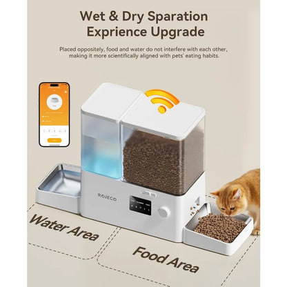 36Cups 8.5L WiFi Automatic Cat Feeder with Gravity Water Dispenser and Stainless Steel Bowls 2in1 Large Capacity 5L Food Dispen