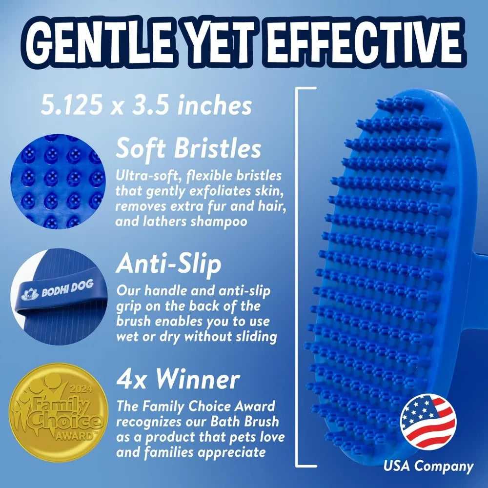 Pet Grooming Bath Brush - Soft Rubber Massage Brush for Dogs & Cats, Short & Long Hair, Blue