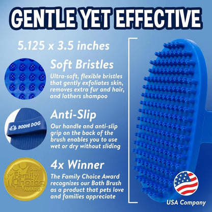 Pet Grooming Bath Brush - Soft Rubber Massage Brush for Dogs & Cats, Short & Long Hair, Blue