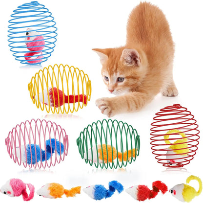 5 cat spring balls, stretchable spring toys, interactive rolling balls, colorful and interesting coil springs
