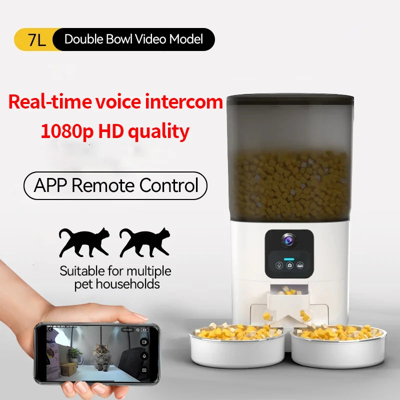 PAPIFEED double bowl smart automatic pet food dispenser 7L large capacity connect wifi timer dosing