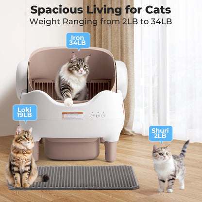 Self Cleaning Litter Box, Automatic Cat Litter Box with APP Control, Odor-Free  Large Waste Bin, Open-Top for Multi Cats