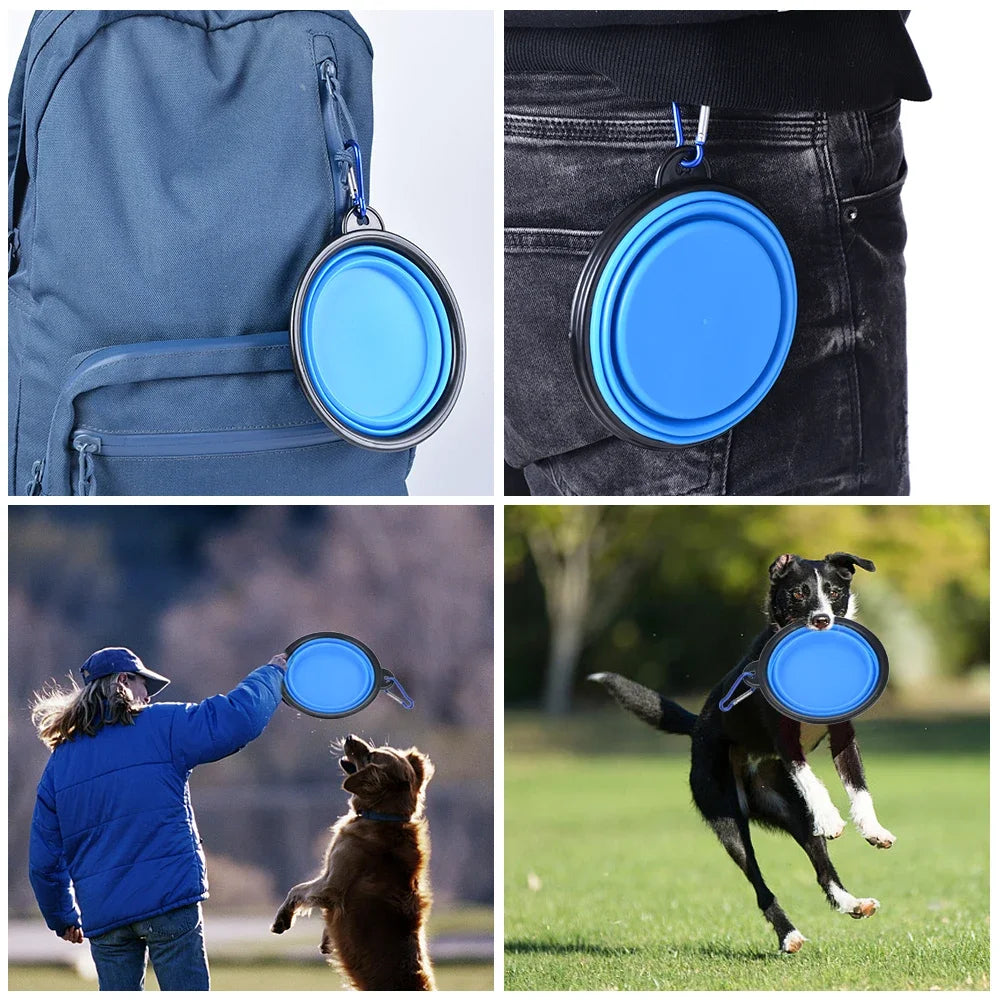 Collapsible Pet Silicone Dog Food Water Bowl Outdoor Camping Travel Portable Folding Pet Bowl Dishes with Carabiner Pet Supplies
