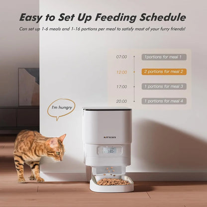 NITYERS 4.5L Automatic Cat Feeder, Timed Dog Food Dispenser with Stainless Steel Bowl, Smart Pet Feeder with Clog-Free Design, Voice Recorder, Dual Power Supply, Portion Control & Meal Planner for Cats and Small Dogs