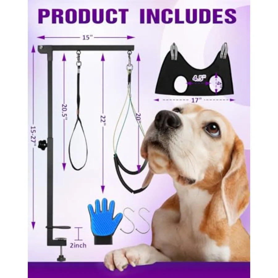 Dog Grooming Arm - 32" Dog Grooming Table Arm with Clamp and Post Loop Noose No Sit Haunch Holder Grooming Restraint for Small
