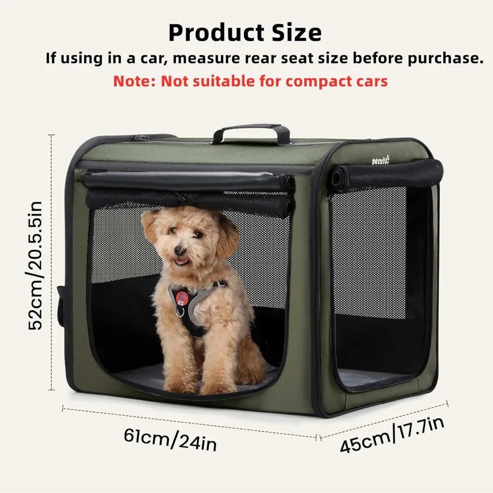 Lightweight Dog Car Carrier 24x17.7x20.5in, Easy Assembly, Portable & Breathable Foldable Pet Crate with Curtain, Green