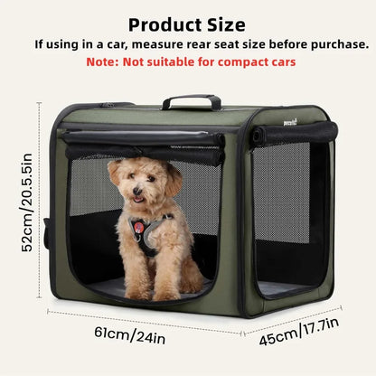 Lightweight Dog Car Carrier 24x17.7x20.5in, Easy Assembly, Portable & Breathable Foldable Pet Crate with Curtain, Green