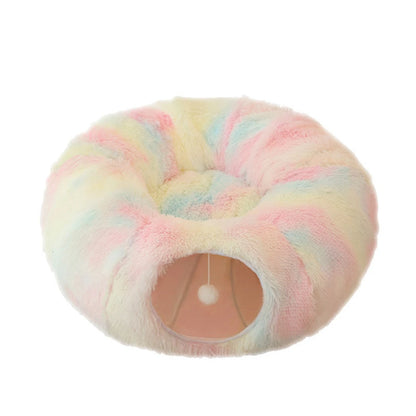 Cat Tunnel Bed with Mat Big Tube Playground Toy Soft Plush Material Full Shape Non-slip for Kitten Cat Playing 84cm/33.07"