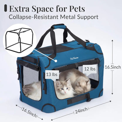 Extra Large Cat Carrier for 2 Cats, Collapsible Soft Sided Pet XL Crate for Large Mudium Big Cat 20lbs+, Car Travel Portable