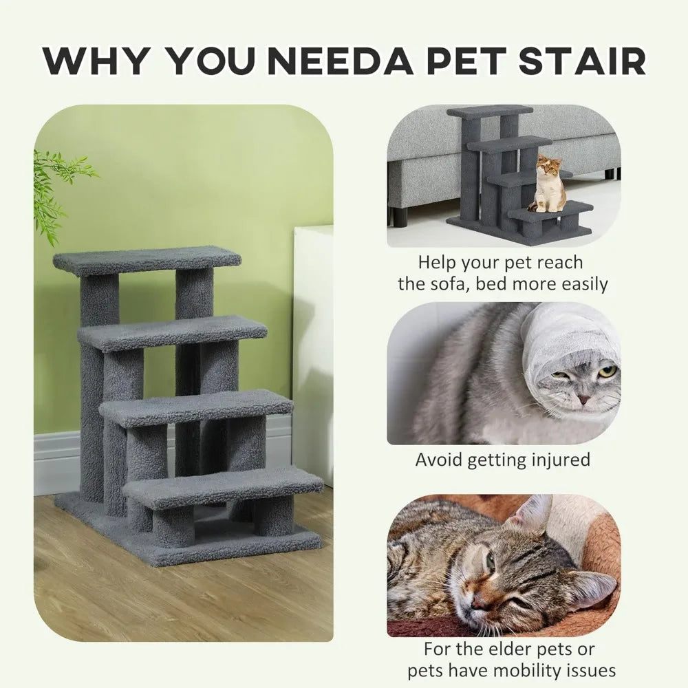 25" 4-Step Multi-Level Carpeted Cat Scratching Post Pet Stairs - Gray