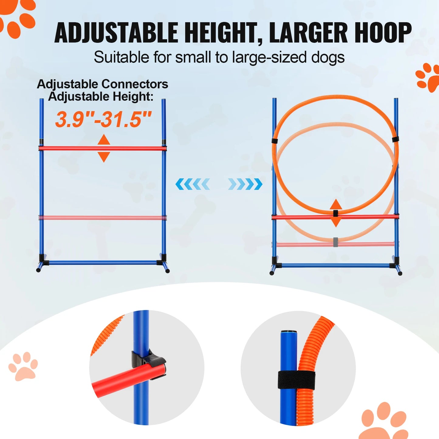 Agility Training Equipment 4 PCS Set with Adjustable High Hurdles 6 Weave Poles Jump Ring Square Pause Box Whistle