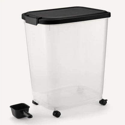 Pet Food Storage Container with Rolling Wheels, BPA-Free, Detachable Scoop, 50lbs Capacity for Dog or Cat Kibble