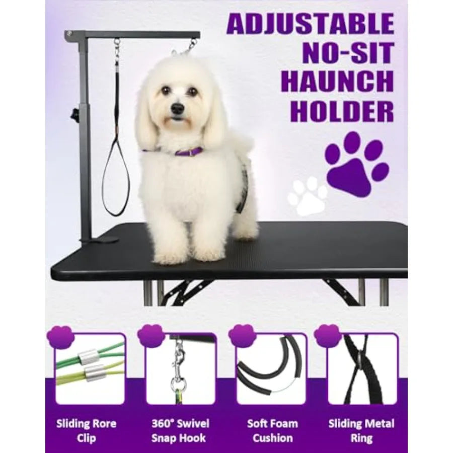 Dog Grooming Arm - 32" Dog Grooming Table Arm with Clamp and Post Loop Noose No Sit Haunch Holder Grooming Restraint for Small