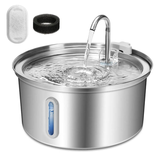 Water Fountain Stainless Steel, 108oz/3.2L Pet Water Fountain With Ultra Quiet Pump, Filtration System, w/ Water Level Window
