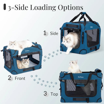 Extra Large Cat Carrier for 2 Cats, Collapsible Soft Sided Pet XL Crate for Large Mudium Big Cat 20lbs+, Car Travel Portable