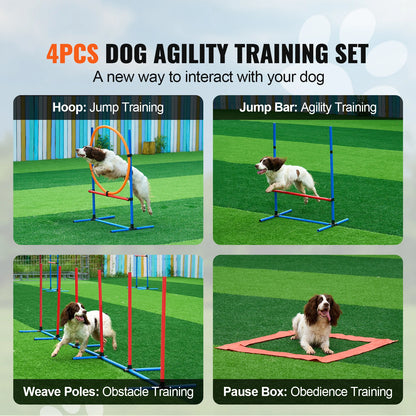 Agility Training Equipment 4 PCS Set with Adjustable High Hurdles 6 Weave Poles Jump Ring Square Pause Box Whistle