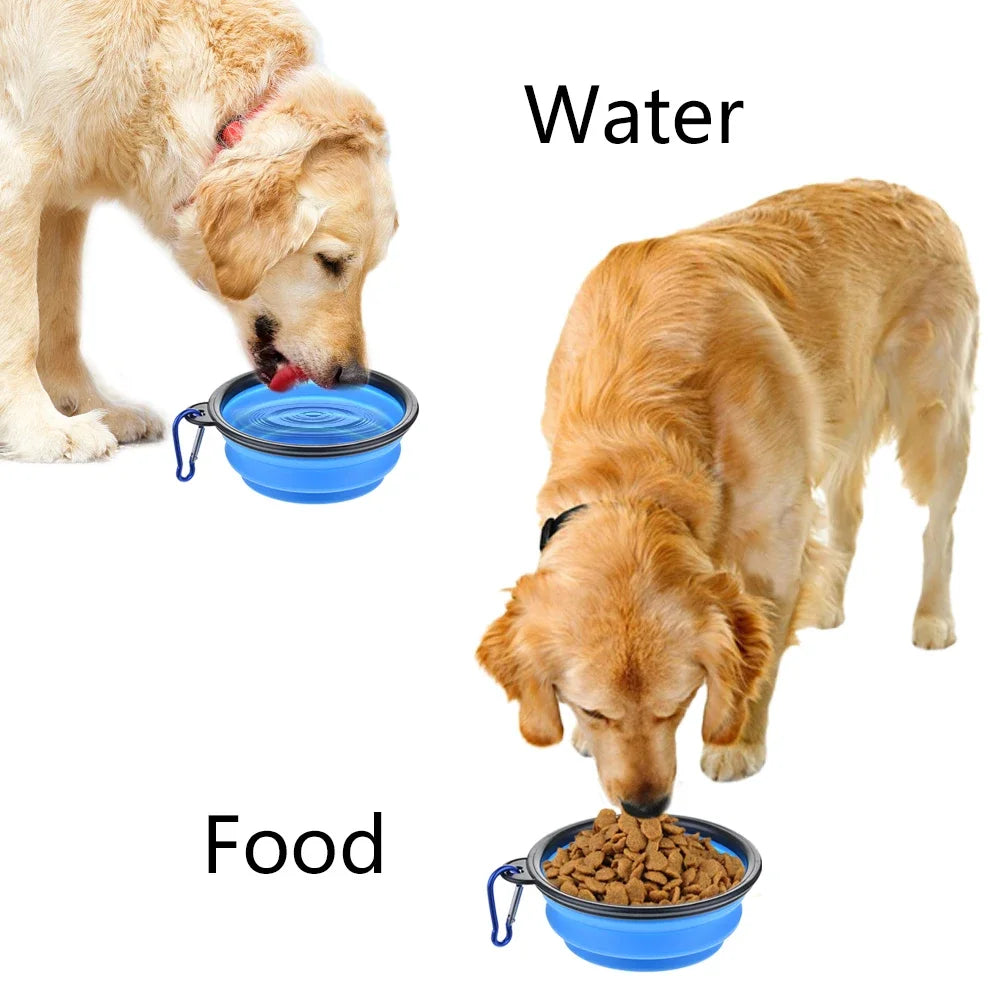 Collapsible Pet Silicone Dog Food Water Bowl Outdoor Camping Travel Portable Folding Pet Bowl Dishes with Carabiner Pet Supplies