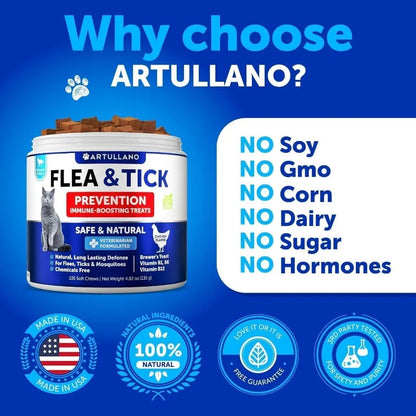Flea Treatment for Cats Natural Flea and Tick Prevention Supplement for Cats Kittens Chewable Daily Oral Pills with Vitamins 13