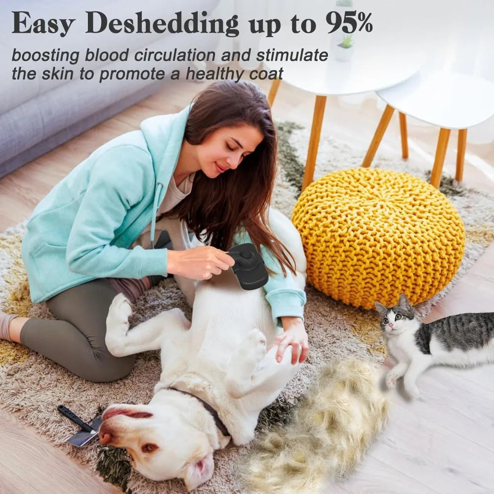 Self Cleaning Shedding Brush for Dogs Cats - Skin Friendly Deshedding Tool for Long Short Hair Pets, Black