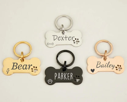 Bone Stainless Steel Dog ID Tag Custom Engraved with Name Personalized Logo Black Pet Memorial Gift Durable Collar Keepsake