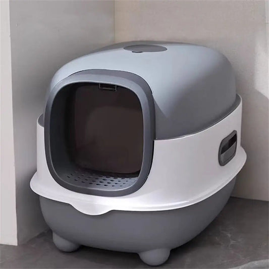 Oval Oblong Hooded Cat Litter Box Tray Front Entry Enclosed Toilet with Litter Scoop for Kittens Cat
