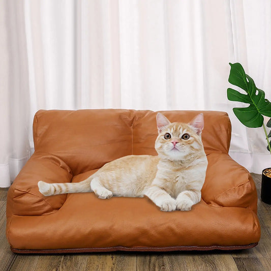 Pet Dog Cat Sofa Vintage，Leather Rectangle Pet Sofa Bed，PU  Dog Cat Pet Sofa Couch Chair ，Home Cat Puppy Faux Leather Couch