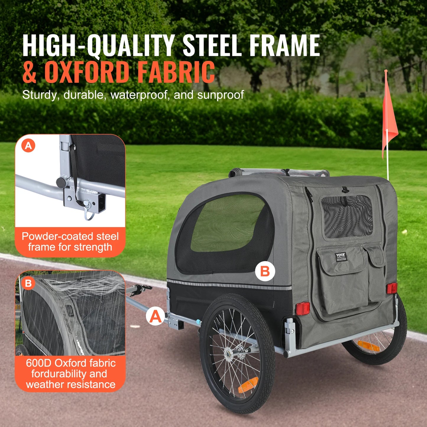 SucceBuy 88 lbs Dog Bike Trailer Pet Cart Bicycle Carrier with Wheels, Coupler, Reflectors, Flag, Collapsible to Store for Dogs