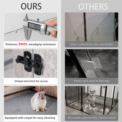 Tempered Glass Pet Whelping Box with Waterproof Fertility Pad Dog Playpen Exercise Cage for Puppies