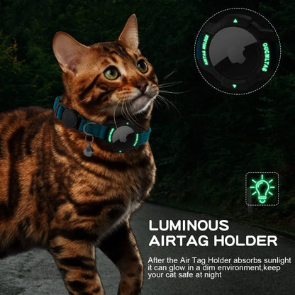 Luminous AirTag Cat Collar Breakaway GPS Cat Collar with Apple Air Tag Holder Cat Tracker Collars with Safety Elastic Band for