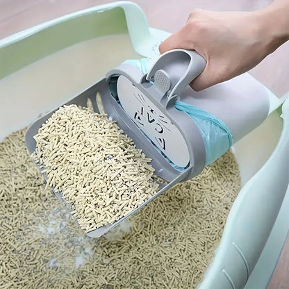 Premium Cat Litter Scoop with Waste Bag Holder | Durable Plastic Litter Box Cleaner for All Cat Breeds | Essential Pet Grooming