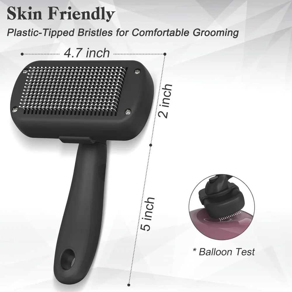Self Cleaning Shedding Brush for Dogs Cats - Skin Friendly Deshedding Tool for Long Short Hair Pets, Black