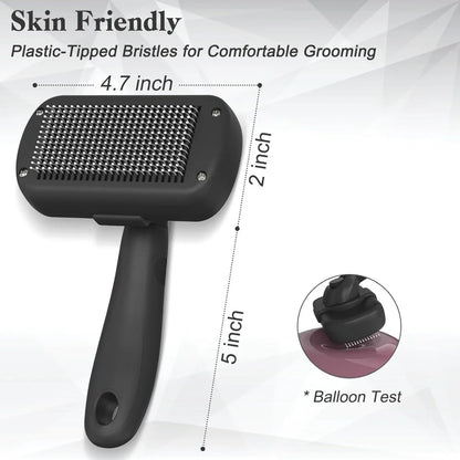 Self Cleaning Shedding Brush for Dogs Cats - Skin Friendly Deshedding Tool for Long Short Hair Pets, Black