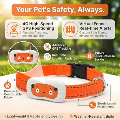 Smart Dog GPS Tracker Live Pet Tracker with Virtual Fence Dog Collar App-Compatible 4G Built-in SIM iOS Android Waterproof Blac