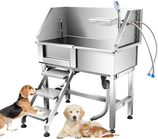 34'' Dog Bathtub for Small Dogs Dog Bathing Station Professional Dog Washing Station Pet Grooming Tub for Home with Sliding Door