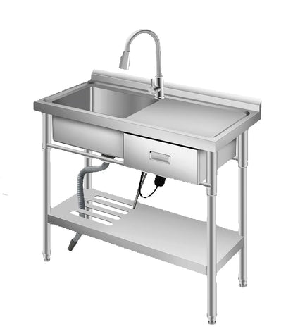 Stainless Steel Utility Sink with Drawer & Work Table 39x20in Laundry Sink with Pull Out Faucet For Kitchen Garage Shop Basement