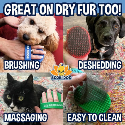Pet Grooming Bath Brush - Soft Rubber Massage Brush for Dogs & Cats, Short & Long Hair, Blue