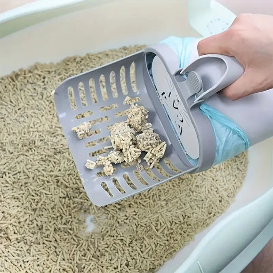 Premium Cat Litter Scoop with Waste Bag Holder | Durable Plastic Litter Box Cleaner for All Cat Breeds | Essential Pet Grooming