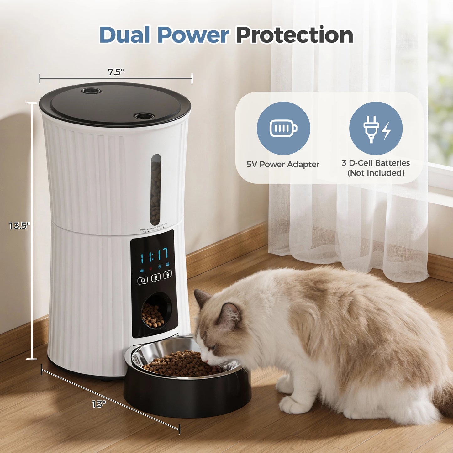 4L Automatic Cat Feeder WiFi Timed Cat Food Dispenser with APP Control Dual Power Supply Indoor Programmable Pet Feeder